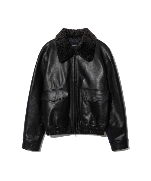Goat Leather Shearling Collar Jumper (Black)