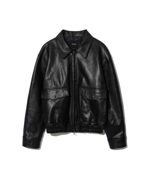 Goat Leather Shearling Collar Jumper (Black)