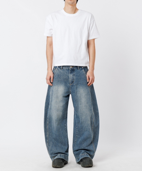 curved baggy balloon fit(mid blue)