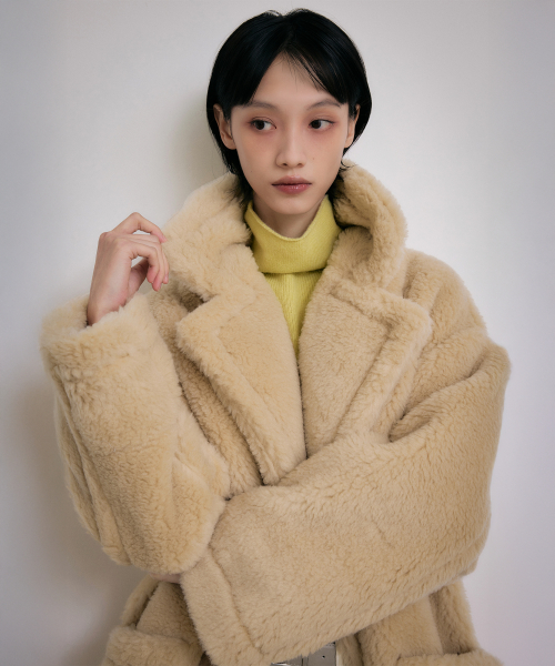 Длинное шерстяное пальто-оверсайз Teddy Bear [Light Beige]