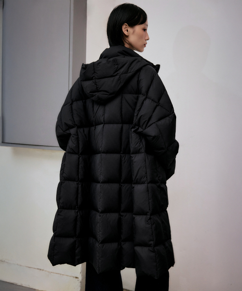 Свободный длинный пуховик с капюшоном (гусиный пух) [Black]