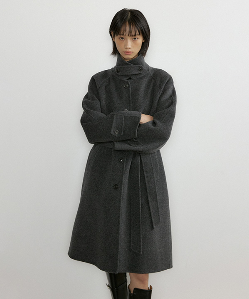 handmade cashmere balmacan coat-charcoal