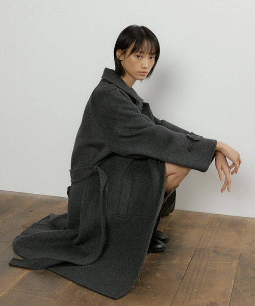handmade cashmere balmacan coat-charcoal