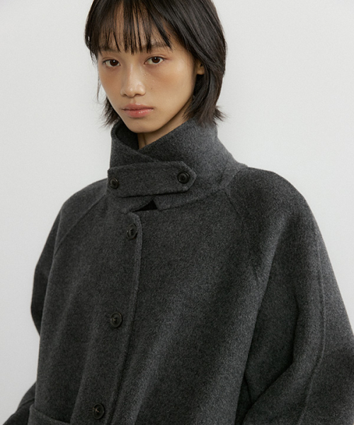 handmade cashmere balmacan coat-charcoal