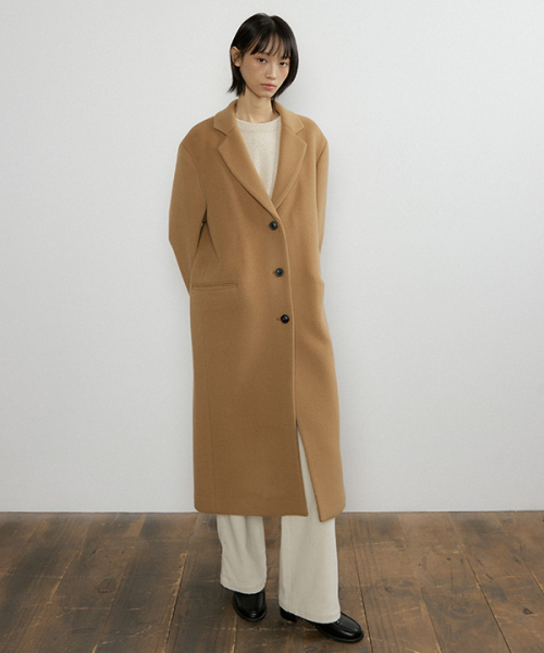 cashmere single long coat-camel