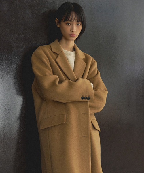 cashmere single long coat-camel