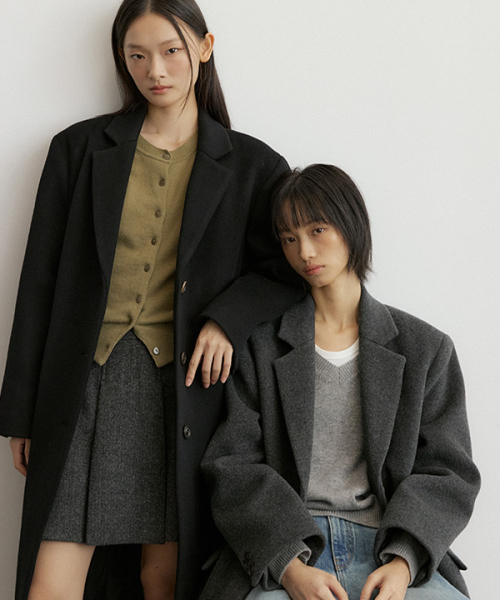 cashmere single long coat-black