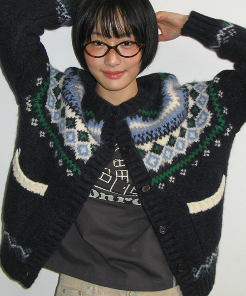 Кардиган NORDIC FAIR ISLE KNIT CARDIGAN NAVY