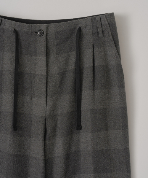 w. Yark wool Tie-up Easy Pants (Charcoal Check)