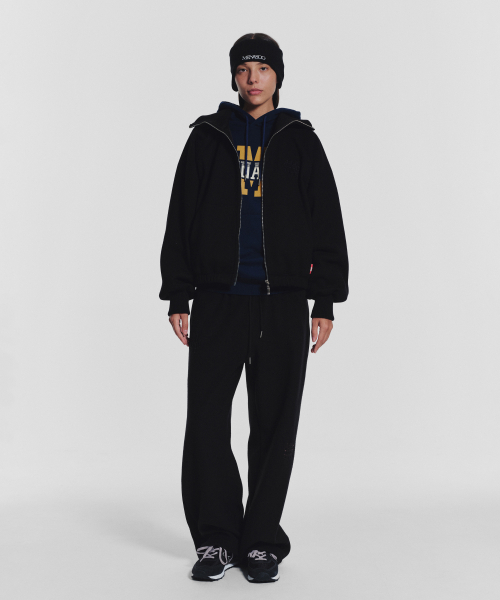 Waffle Mink Daily Hooded Zip Up_Black