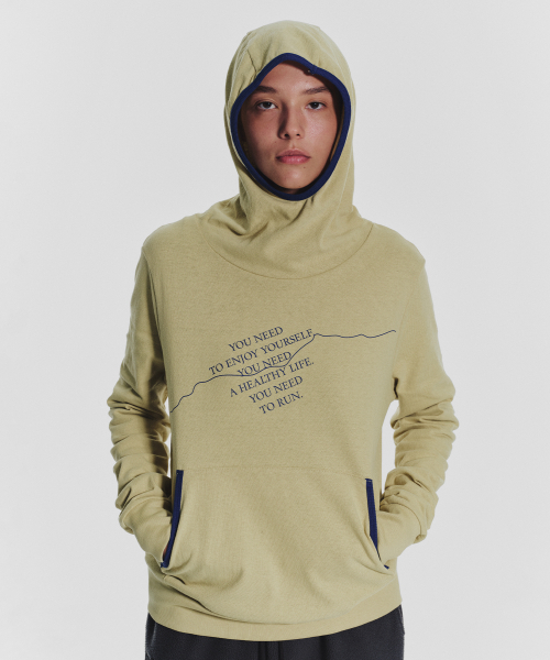MNS Track Binding High Neck Hoodie_Olive