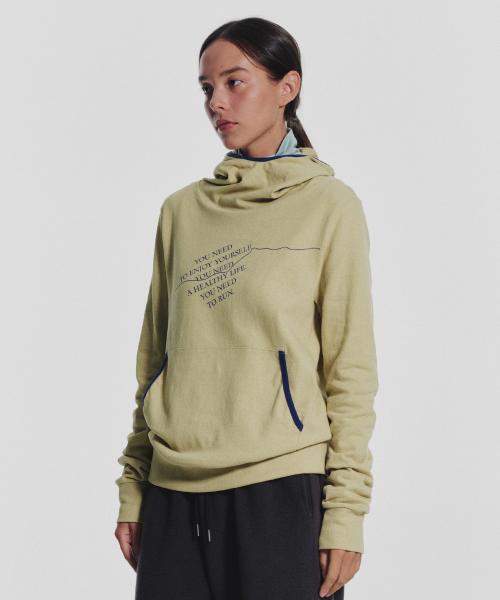 MNS Track Binding High Neck Hoodie_Olive