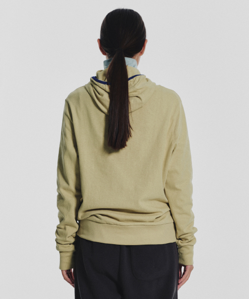 MNS Track Binding High Neck Hoodie_Olive