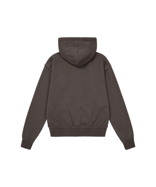 Eyelet Damaged Zip-Up Hoodie (Brown)