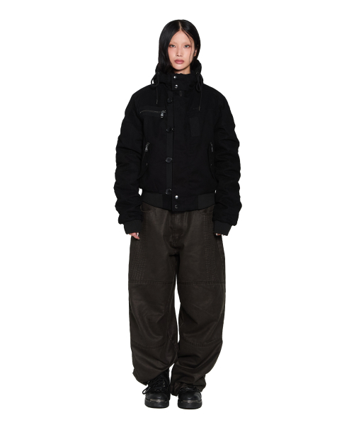 Button Placket Cotton Ma-1 Jacket (Black)