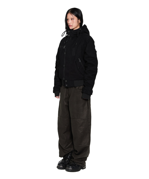 Button Placket Cotton Ma-1 Jacket (Black)