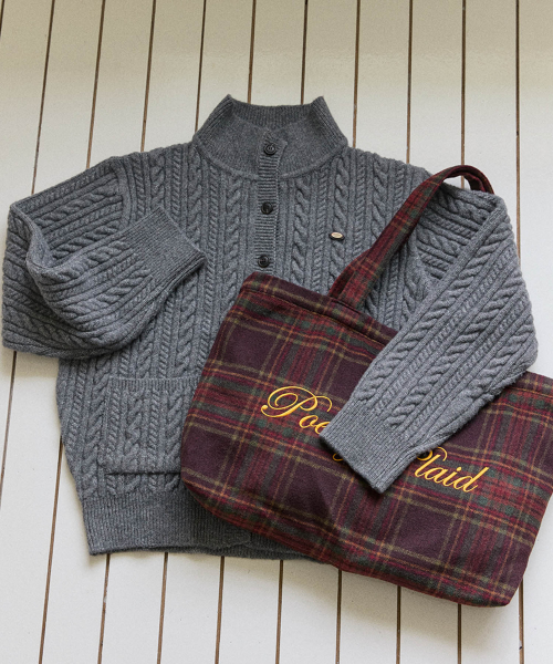 Poetry Embroidery Wool Check Bag - Brown