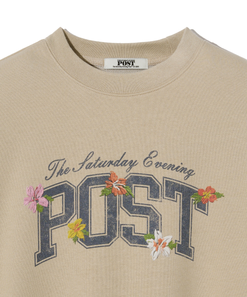 Flower Post Graphic Sweat Shirt_Beige
