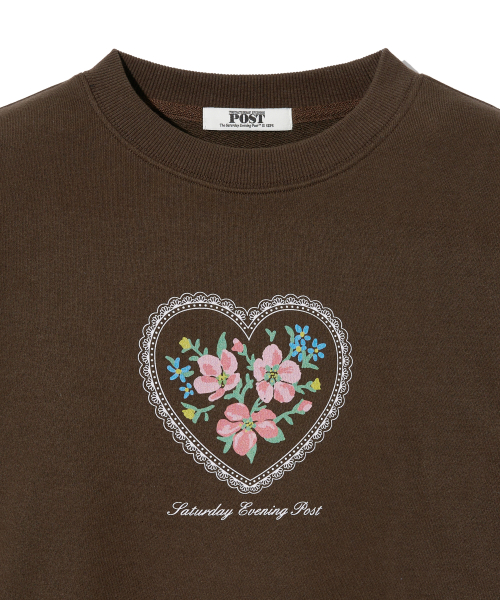 Lace Flower Graphic Sweat Shirt_Brown
