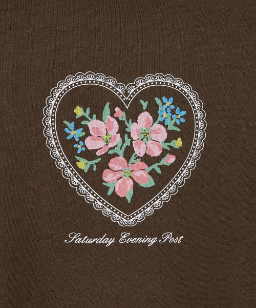 Lace Flower Graphic Sweat Shirt_Brown