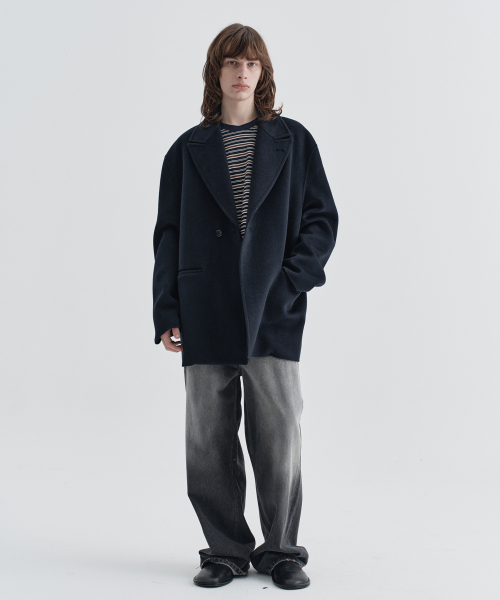 One Button Cashmere Blend Handmade jacket_Navy
