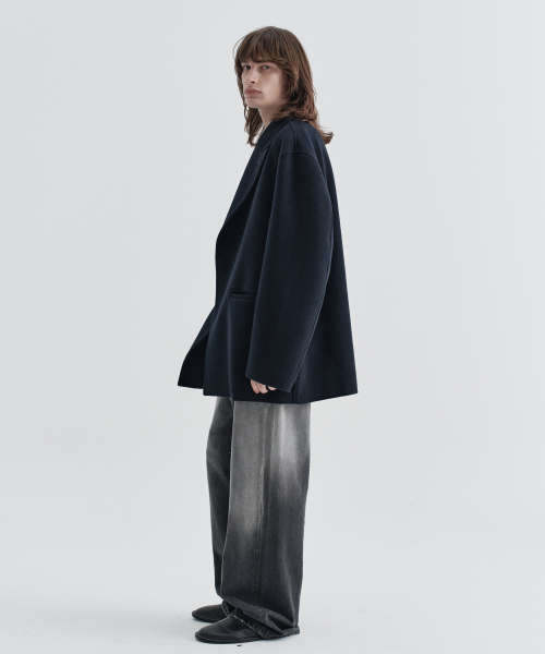 One Button Cashmere Blend Handmade jacket_Navy