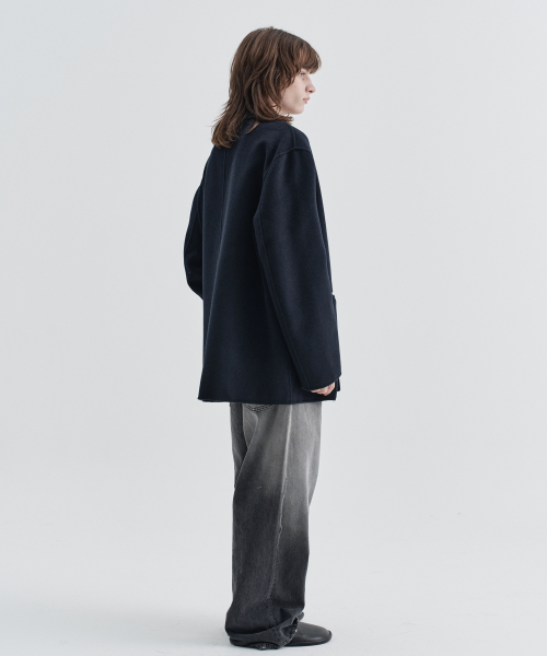 One Button Cashmere Blend Handmade jacket_Navy