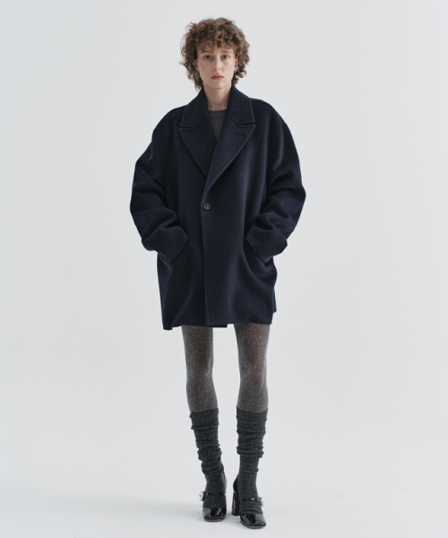 W One Button Cashmere Blend Handmade jacket_Navy