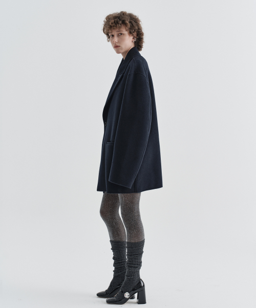W One Button Cashmere Blend Handmade jacket_Navy
