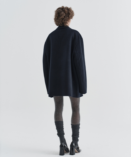 W One Button Cashmere Blend Handmade jacket_Navy