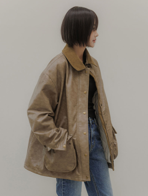 Monet Crack Leather Corduroy Jacket