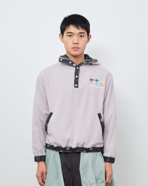 UNBALANCED FLEECE ANORAK HOODIE (LIGHT GREY)