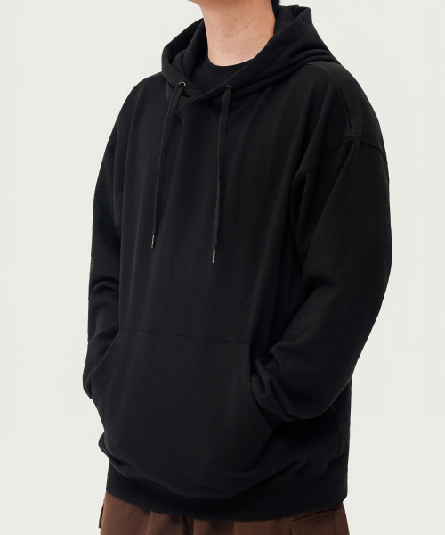 Хлопковый оверсайз свитшот с капюшоном 390г — Black
