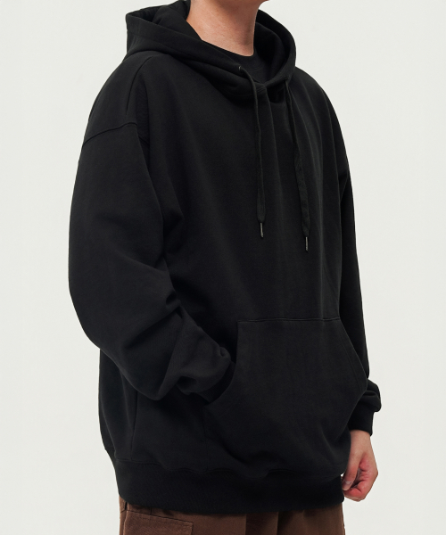 Хлопковый оверсайз свитшот с капюшоном 390г — Black