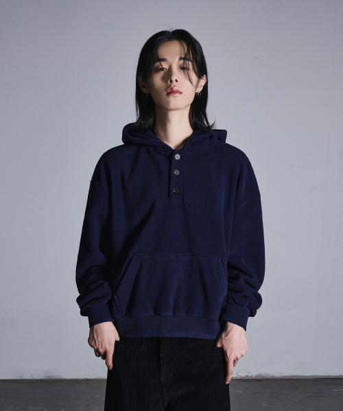 Флисовое худи на пуговицах [Navy]
