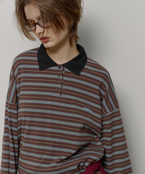 STRIPE COLLAR SWEATSHIRT (BROWN)