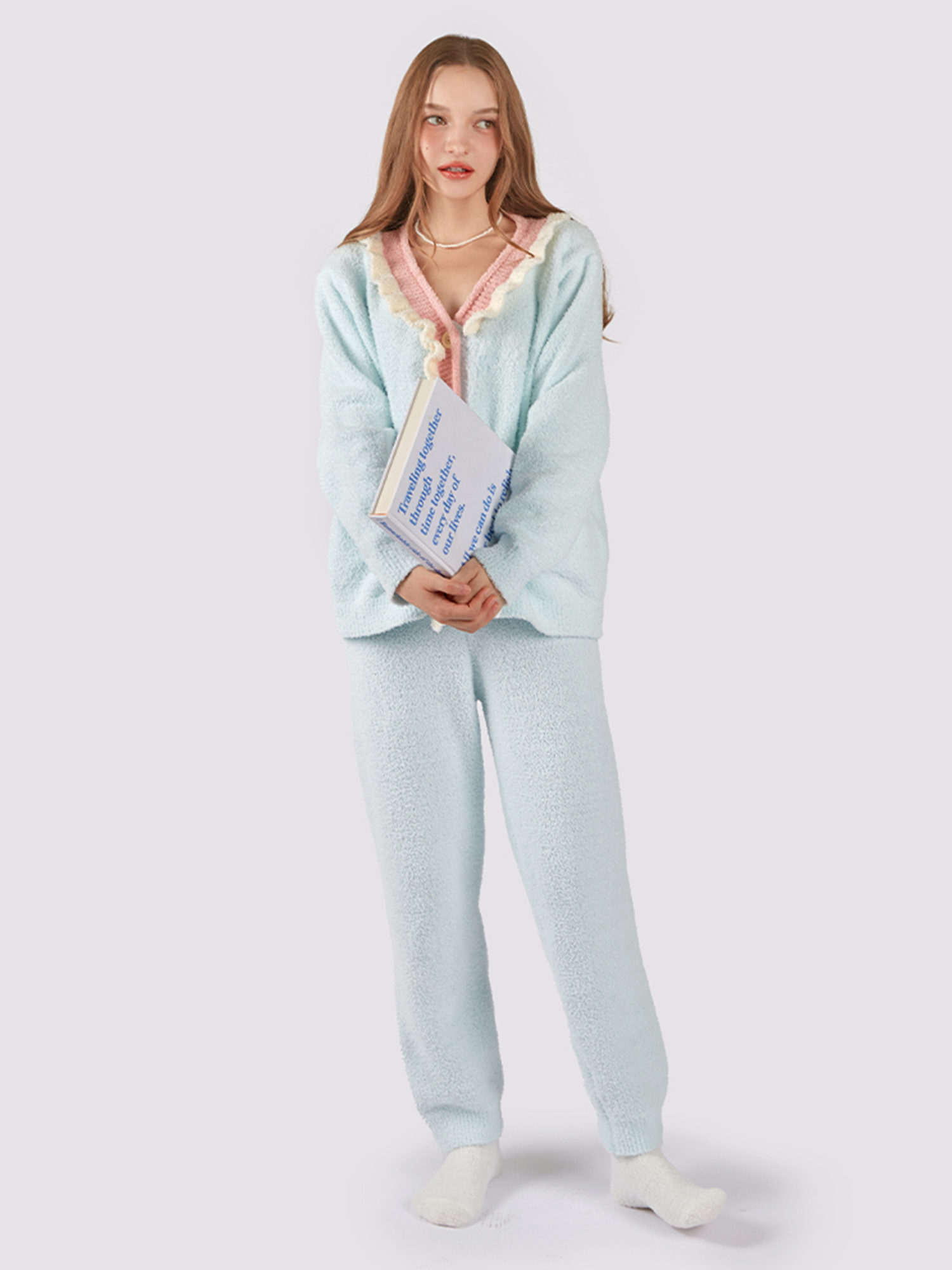 Cotton Candy Frill флис Sleepwear Cardigan Pajamas Set