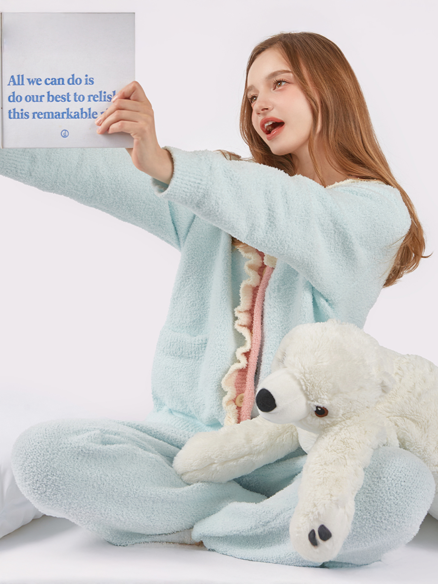 Cotton Candy Frill флис Sleepwear Cardigan Pajamas Set