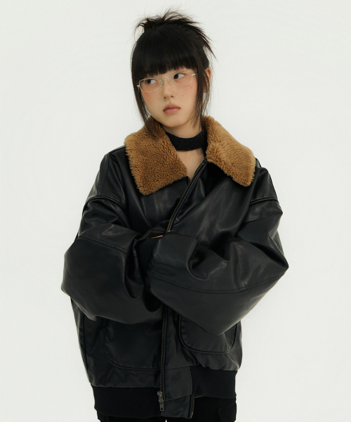 BIG POCKET FUR-COLLAR LEATHER JP черный