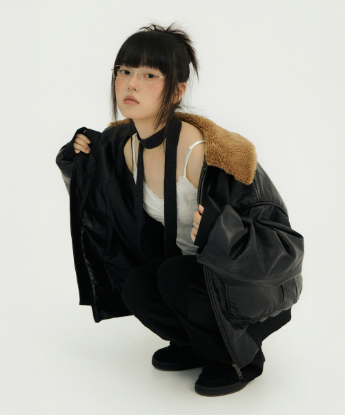 BIG POCKET FUR-COLLAR LEATHER JP черный