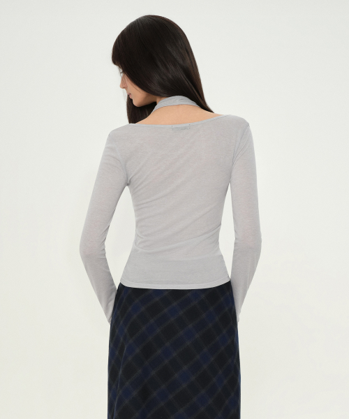 Женский лонгслив с халтером из шерсти и тенселя, Light Grey