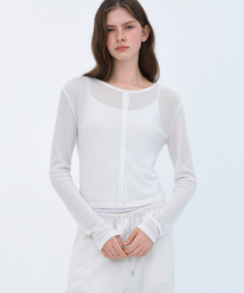 Женский полупрозрачный кардиган под лен [White]