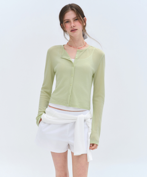 Женский тонкий кардиган под лен [Light Green]