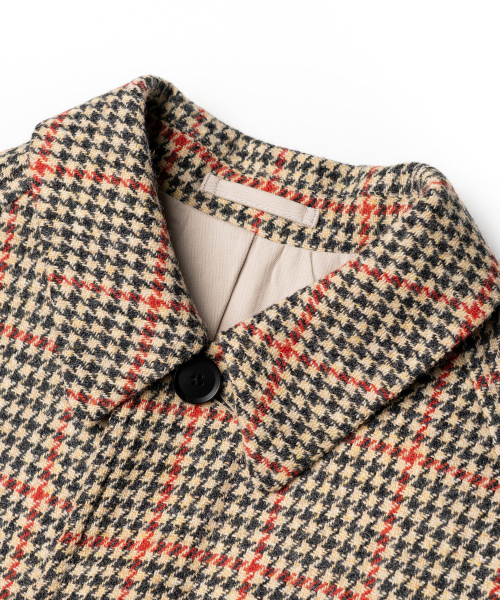 HARRIS TWEED HOUNDSTOOTH BALMACAAN COAT (BEIGE)