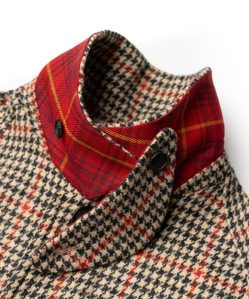 HARRIS TWEED HOUNDSTOOTH BALMACAAN COAT (BEIGE)