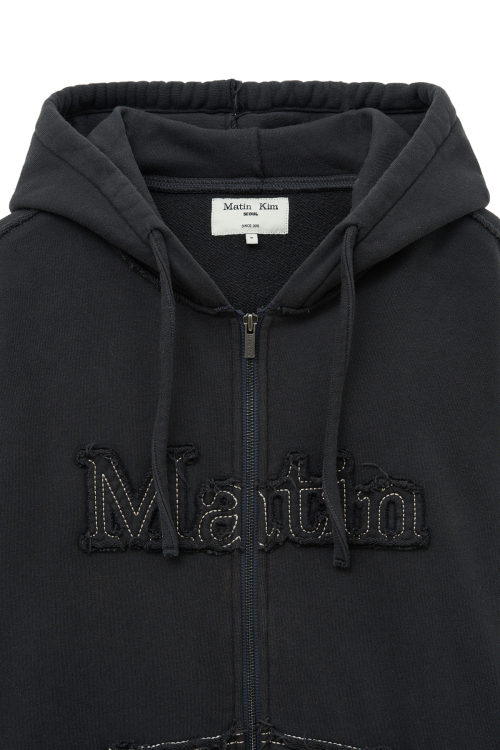 MUSINSA公式 | MATIN KIM RAW CUT APPLIQUE HOODY ZIP UP IN CHARCOAL