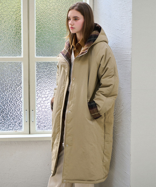 Check hooded long padding_2 Colors