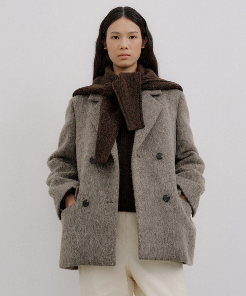 HAIRY ALPACA DOUBLE HALF COAT_BROWN