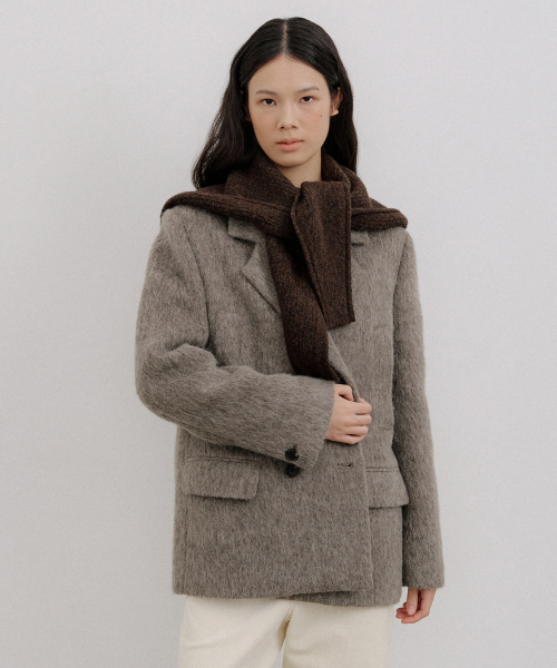 HAIRY ALPACA DOUBLE HALF COAT_BROWN