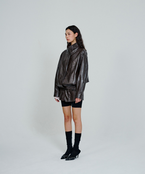 Leather High Neck Jumper_Brown